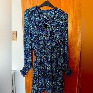Aqua Multicolored Shirt Dress with Long Sleeves